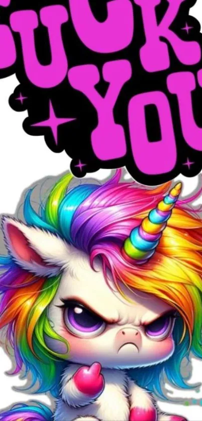 Angry unicorn with rainbow mane art wallpaper.