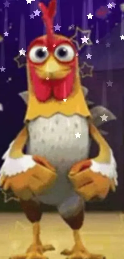 Animated cartoon chicken with stars wallpaper.