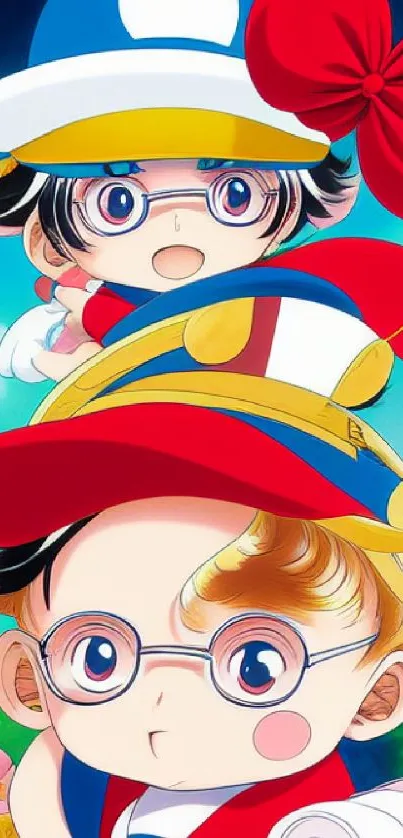 Vibrant anime character wallpaper with colorful design and cute elements.