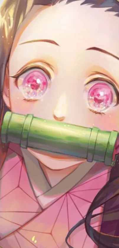 Close-up of a colorful anime character with expressive eyes and vibrant colors.