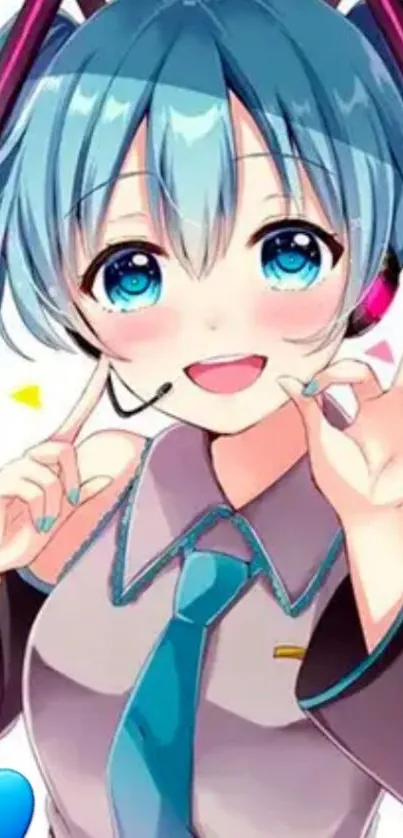 Bright anime character with blue colors and a cheerful expression.