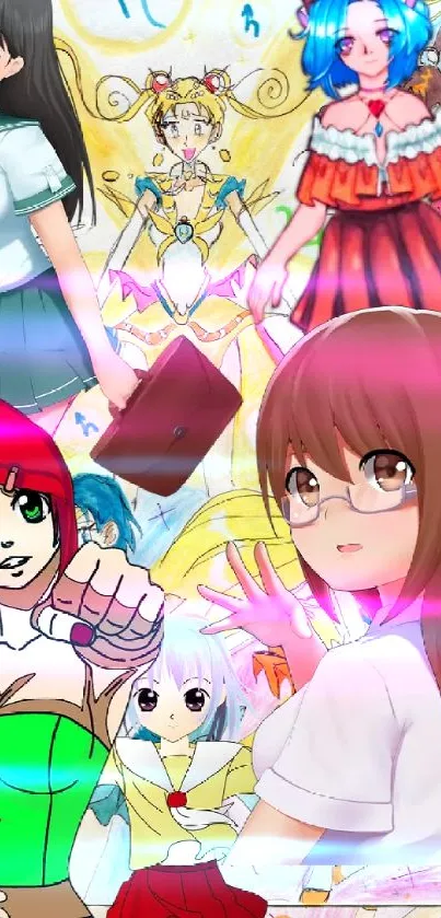 Vibrant collage of anime characters in colorful artistic styles.