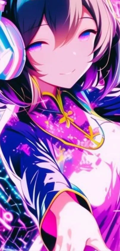 Anime girl with vibrant colors and headphones.