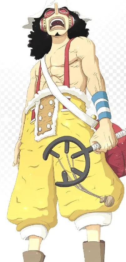 Anime pirate character with yellow pants and red accessories.