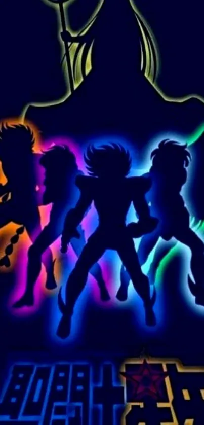 Colorful anime characters in silhouette form.