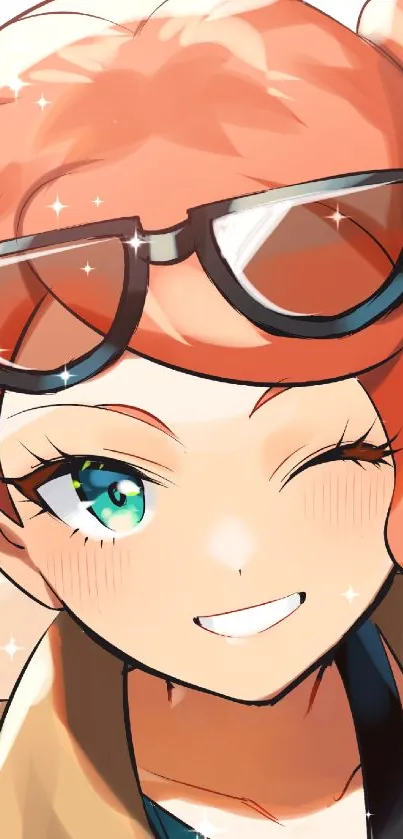 Vibrant anime character winking with colorful hair and stylish glasses.