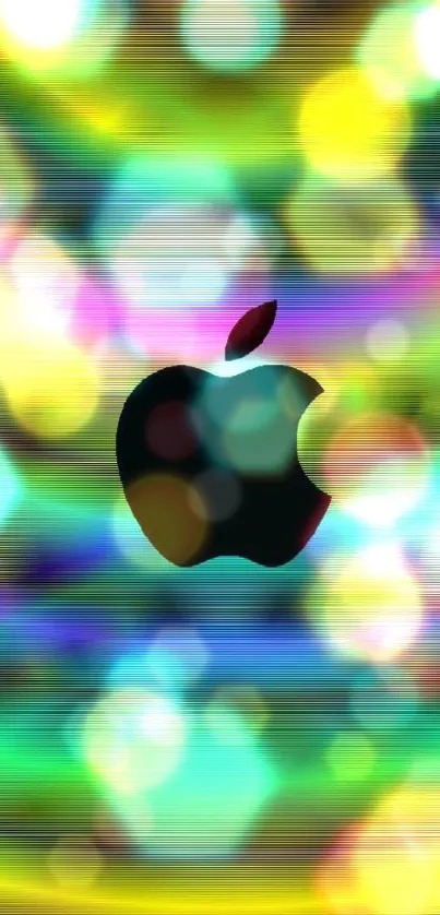 Colorful rainbow wallpaper with black apple logo.