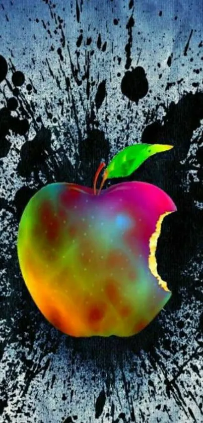 Colorful apple with black splash design wallpaper.