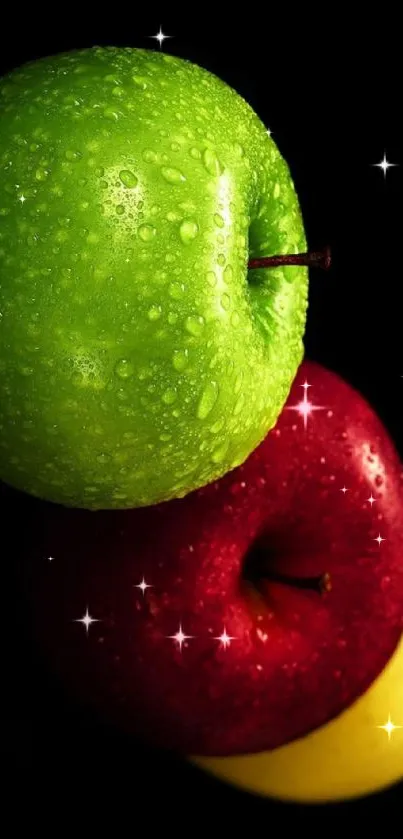 Close-up of colorful apples on a dark background.