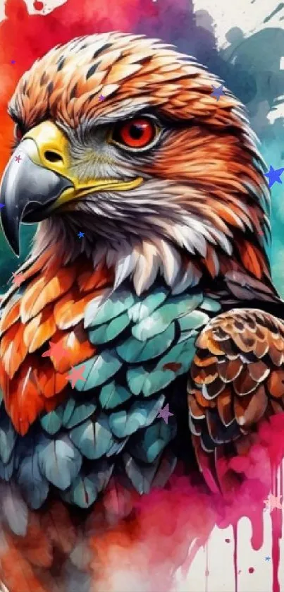 Colorful artistic hawk with vibrant feathers, ideal for mobile wallpaper.