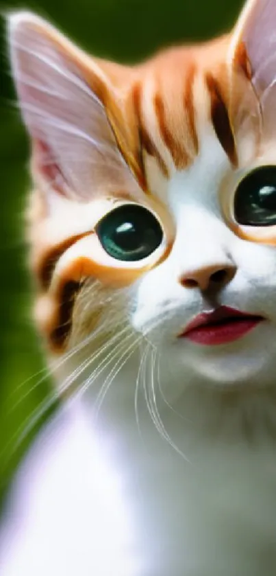 Artistic vibrant cat with large green eyes.