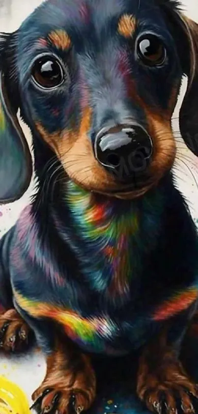 Artistic dachshund painting with vibrant colors.
