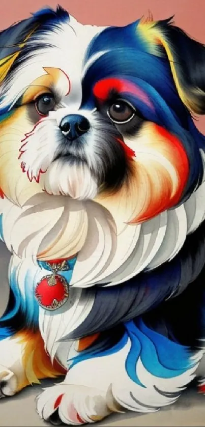 Colorful artistic portrait of a dog on a mobile wallpaper.