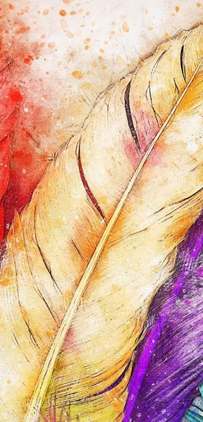 Vibrant mobile wallpaper with colorful feather art design.