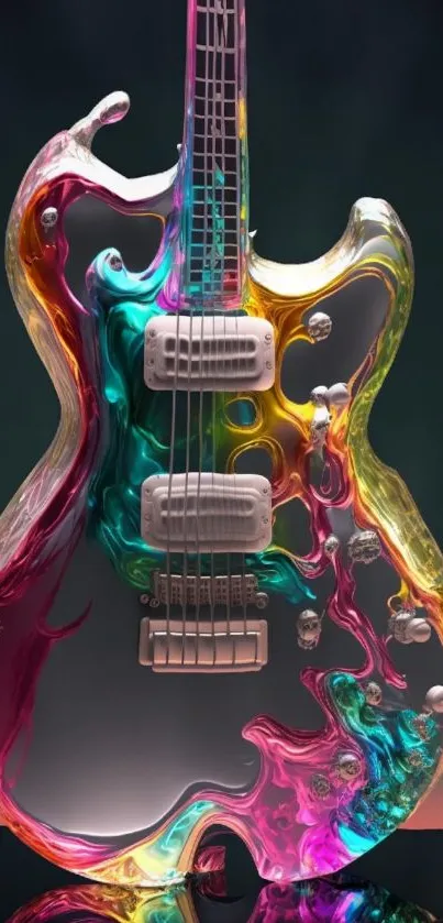 A vibrant artistic guitar with colorful abstract design.