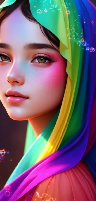 Mobile wallpaper with a colorful portrait and vibrant headscarf.