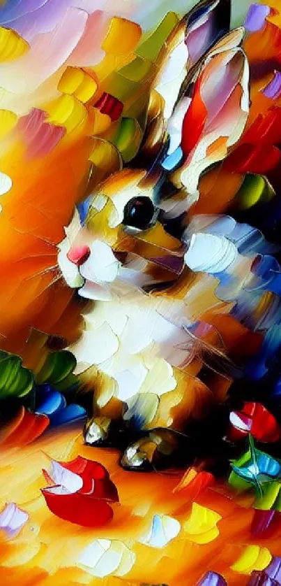 Vibrant abstract rabbit painting with colorful brush strokes.