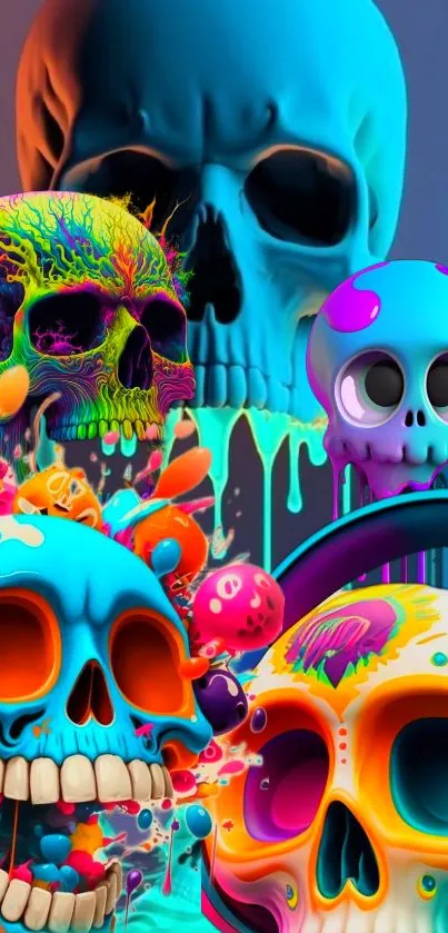 Colorful and artistic skull wallpaper with vibrant hues.