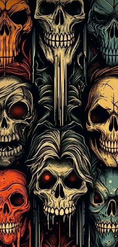 Colorful skull design wallpaper for mobile phones.
