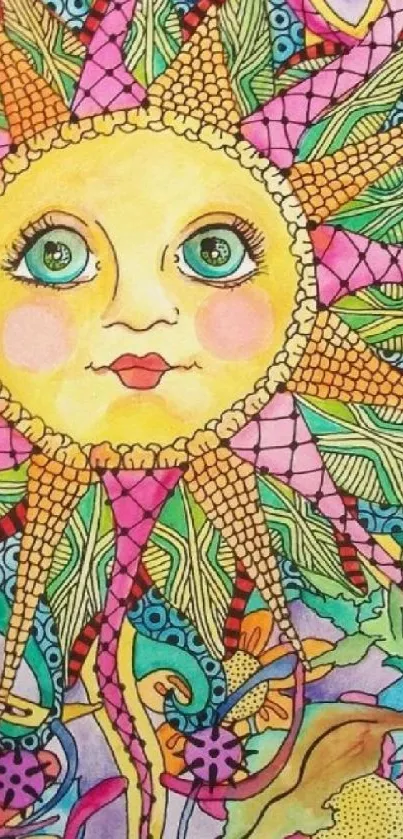 Colorful, artistic sun-themed wallpaper with intricate designs.