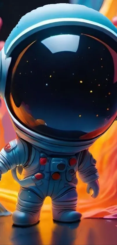 Animated astronaut with colorful cosmic background