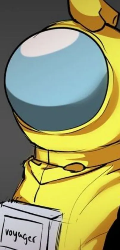 Cartoon astronaut in yellow suit with dark background.