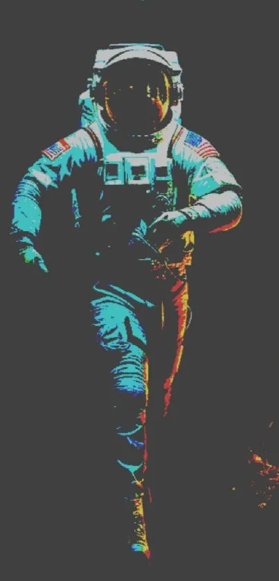 Colorful astronaut in space-themed mobile wallpaper with dark background.