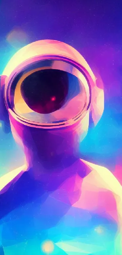 Vibrant neon astronaut in a cosmic setting.