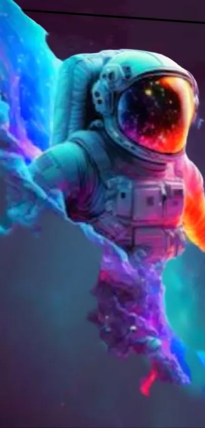 Vibrant astronaut against cosmic colors wallpaper.