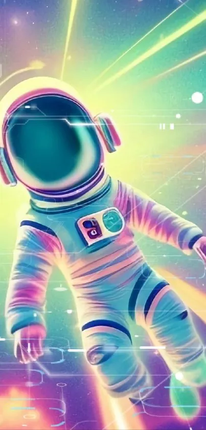 Colorful astronaut with neon trails mobile wallpaper.