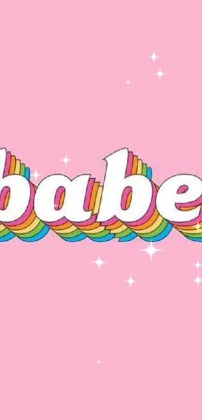 Colorful 'babe' text on a pink background for mobile wallpaper.