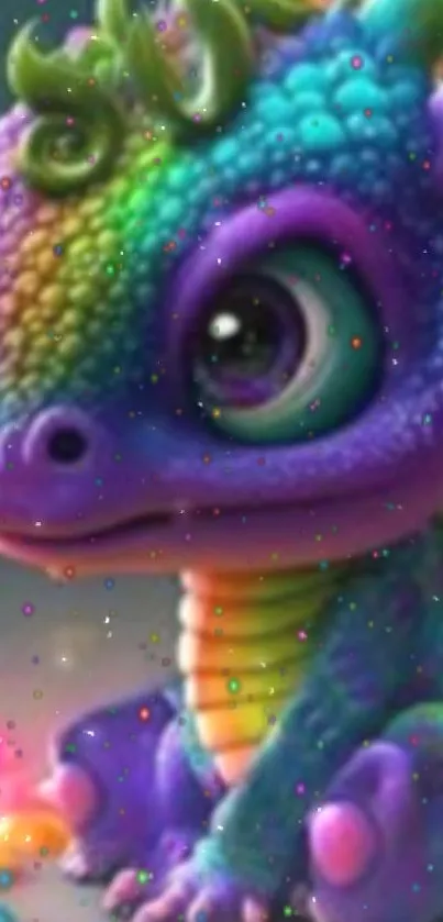 Vibrant colorful baby dragon digital art.