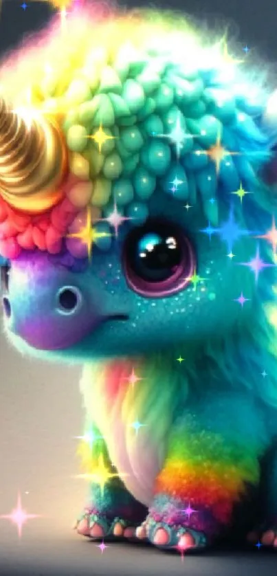 Adorable baby unicorn with rainbow colors.