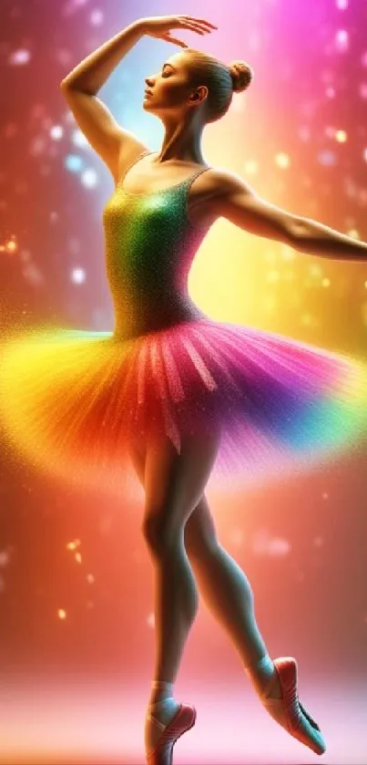 Ballerina in a rainbow tutu art wallpaper.