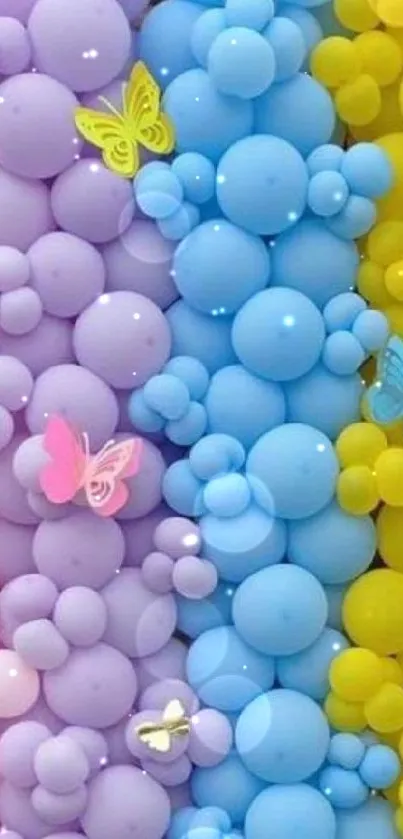 Pastel balloons and butterflies on mobile wallpaper.