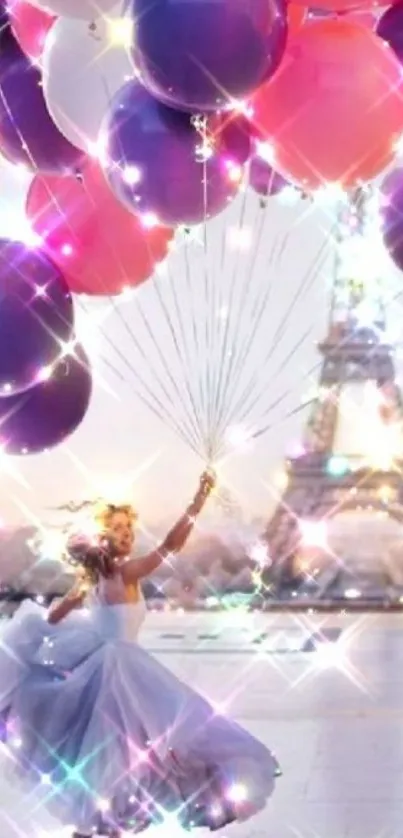 Girl with balloons in Paris