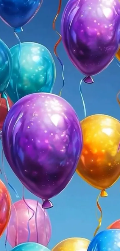 Vibrant digital balloons floating in a clear sky.