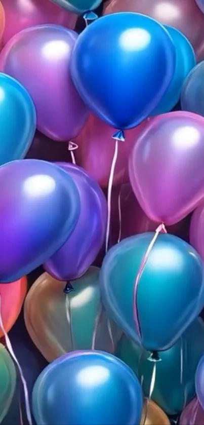 A vibrant mobile wallpaper featuring colorful and shiny balloons.