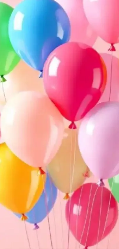 Vibrant wallpaper with colorful balloons floating.
