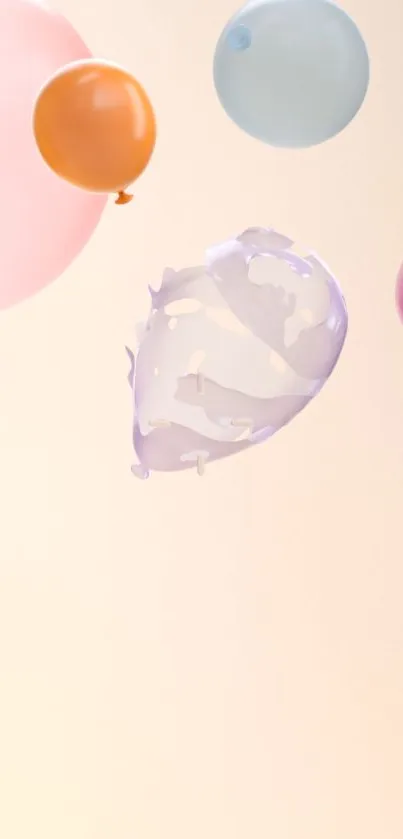 Mobile wallpaper with colorful balloons on a light pastel background.