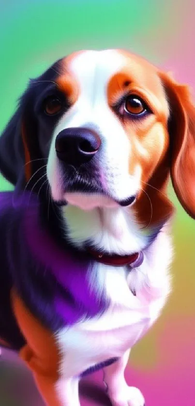 Artistic beagle with colorful gradient background for mobile wallpaper.