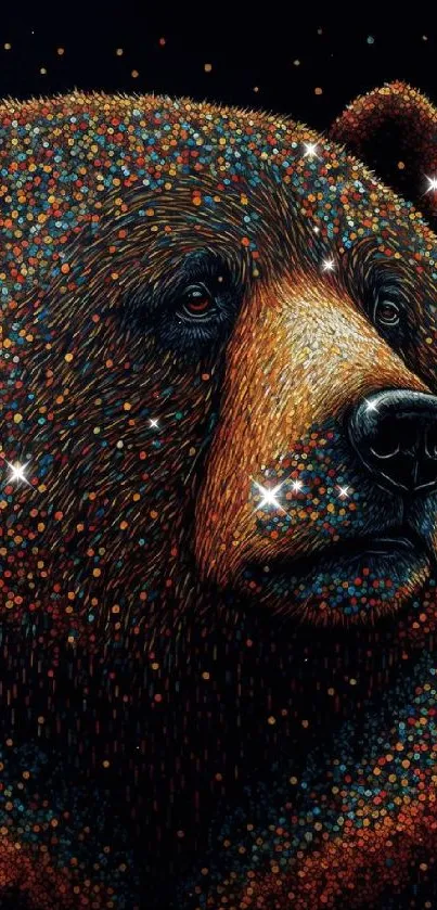 Colorful dot-patterned bear art wallpaper for phone.