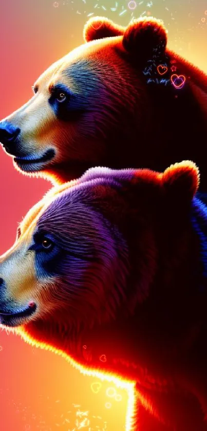 Colorful mobile wallpaper with two artistic bears.