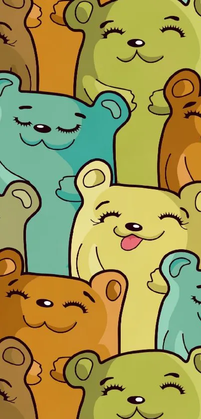 Colorful cartoon bear pattern mobile wallpaper.