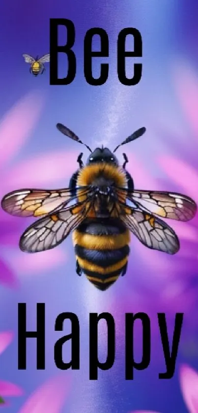 Colorful bee with purple flowers wallpaper for mobiles.