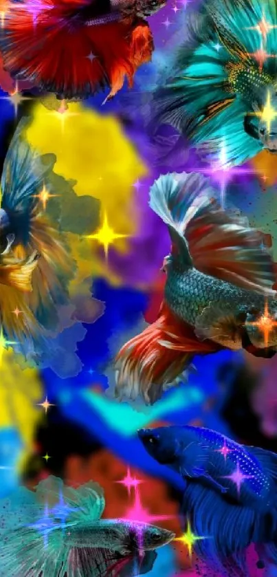 Colorful Betta fish on vibrant abstract background.