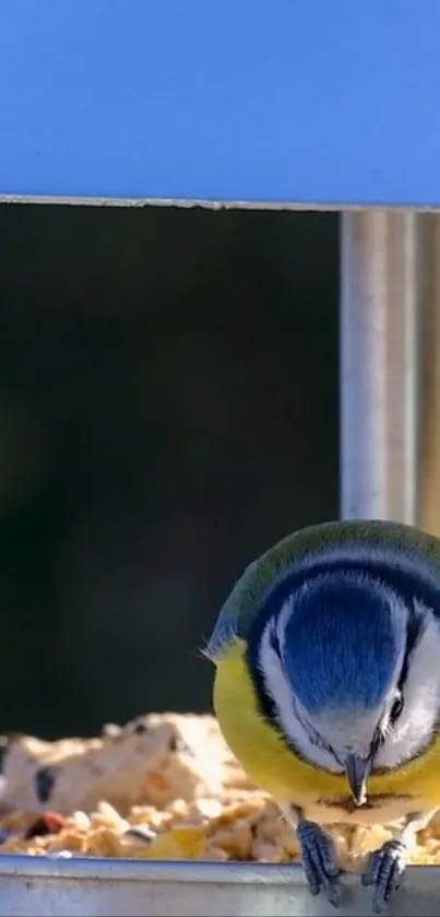 A colorful bird sits on a garden bird feeder with vibrant plumage.