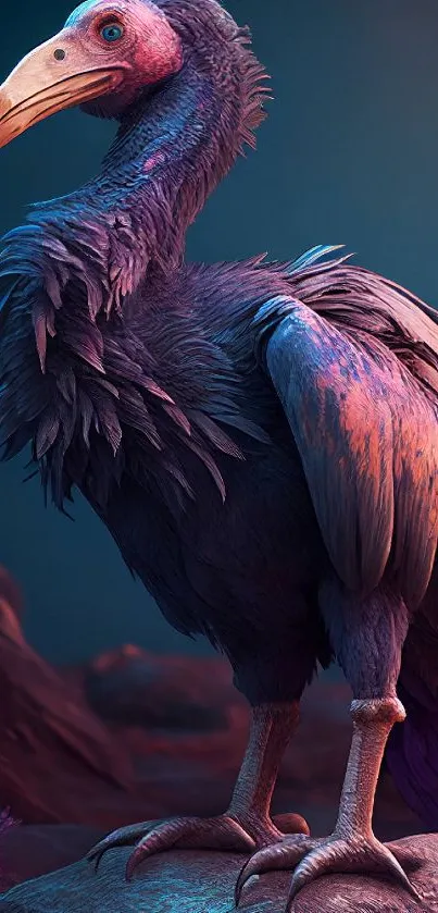 Fantasy art wallpaper of a colorful, vibrant bird on a rock.