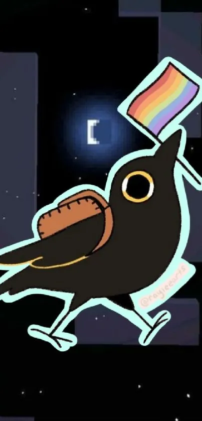 Cartoon bird with rainbow flag wallpaper.