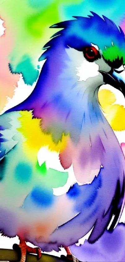 Watercolor artwork of a bird with colorful and vibrant hues.